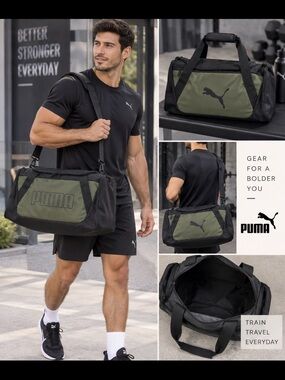 Puma Ever al demand Olive Green and Black Gym Duffel Bag